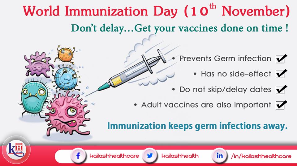 Immunization helps keep germs & infections away. Timely vaccination against diseases is important for kids & adult too.