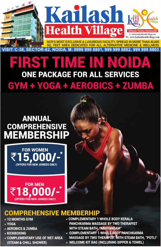 First Time in Noida One Package for all services. GYM + YOGA + AEROBICS + ZUMBA