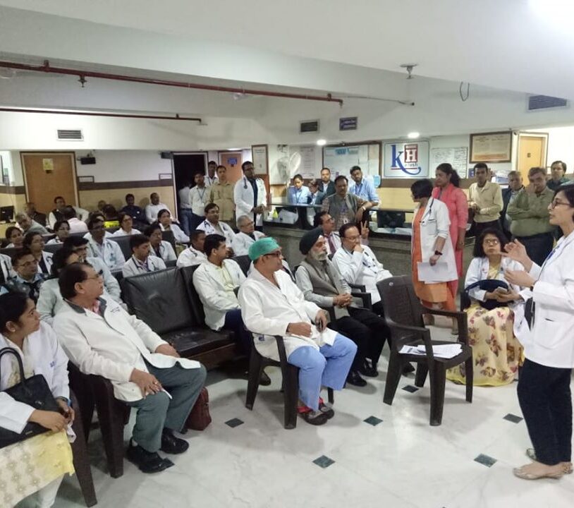 Doctors at Kailash Hospital, Sec 27 Noida organized an awareness meeting with all health professionals to introduce ‘NAMASTE over HANDSHAKE’ 1