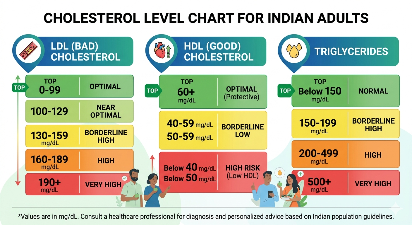 Cholesterol Level Chart for Indians: LDL, HDL & Triglycerides